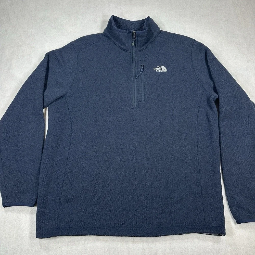 The North Face Mens XL Navy Blue 1/4 Zip Fleece Pullover Jacket Chest Pocket